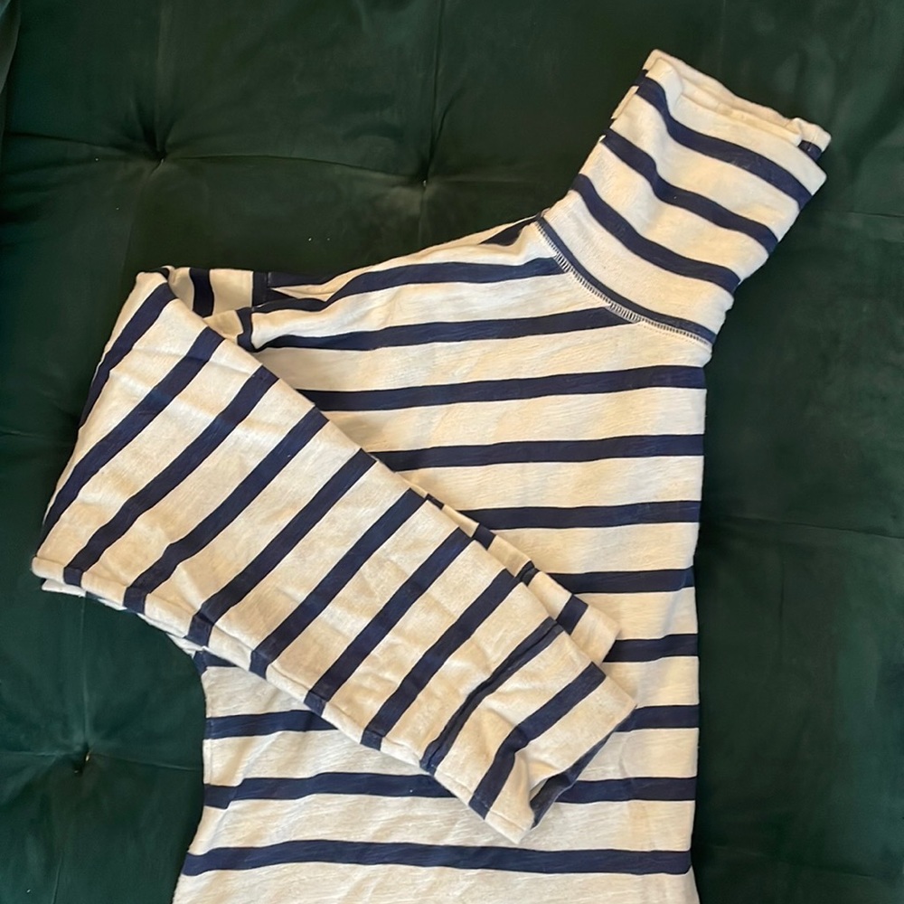 Navy and white striped mock turtleneck